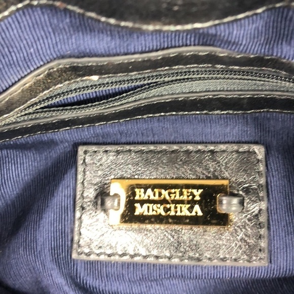 Badgley Mischka Gold Studded Dark Gray Cross Bag - Picture 3 of 9